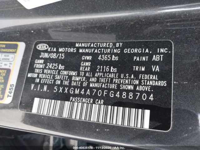 Photo 8 VIN: 5XXGM4A70FG488704 - KIA OPTIMA 