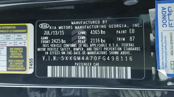 Photo 3 VIN: 5XXGM4A70FG498116 - KIA OPTIMA 