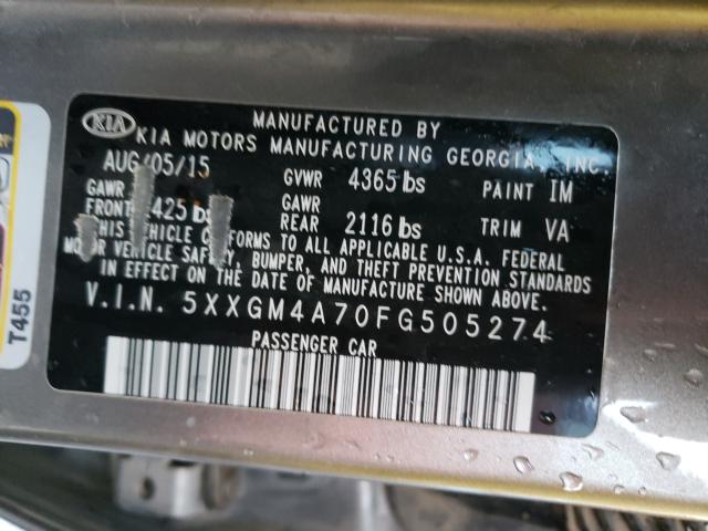 Photo 9 VIN: 5XXGM4A70FG505274 - KIA OPTIMA LX 