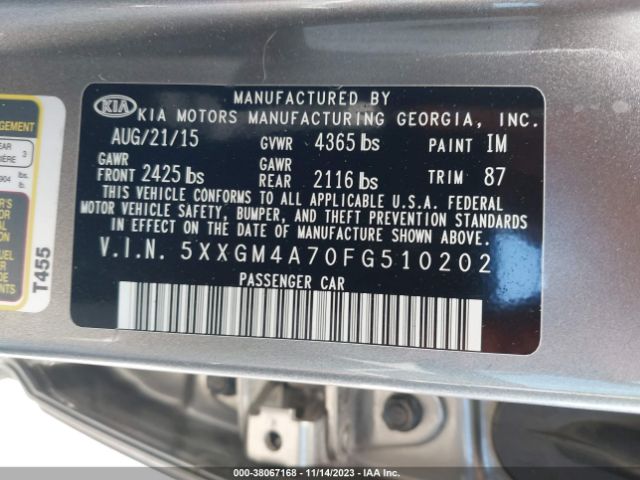 Photo 8 VIN: 5XXGM4A70FG510202 - KIA OPTIMA 