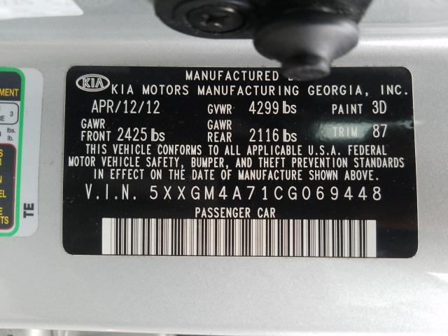 Photo 9 VIN: 5XXGM4A71CG069448 - KIA OPTIMA LX 