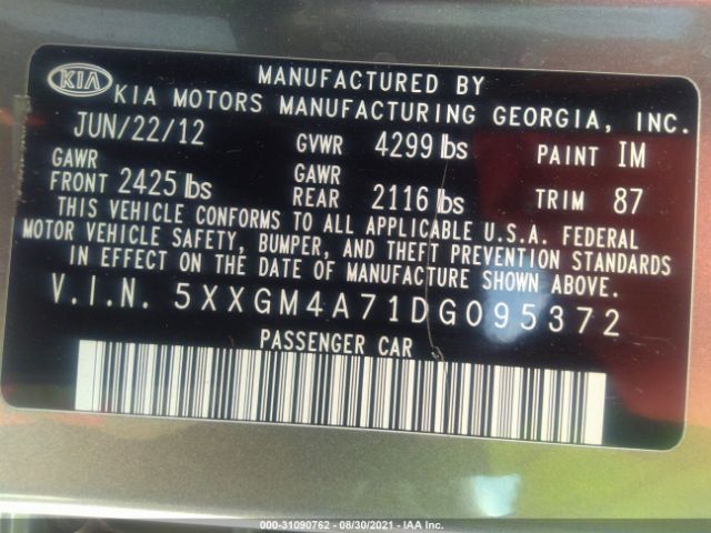 Photo 8 VIN: 5XXGM4A71DG095372 - KIA OPTIMA 