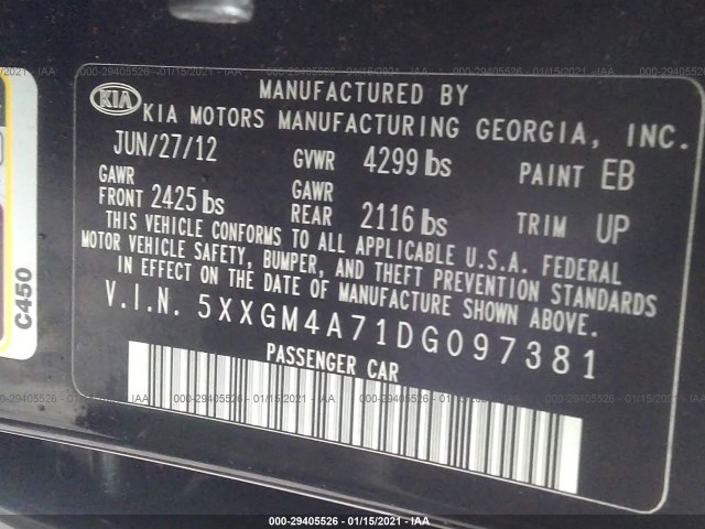 Photo 8 VIN: 5XXGM4A71DG097381 - KIA OPTIMA 