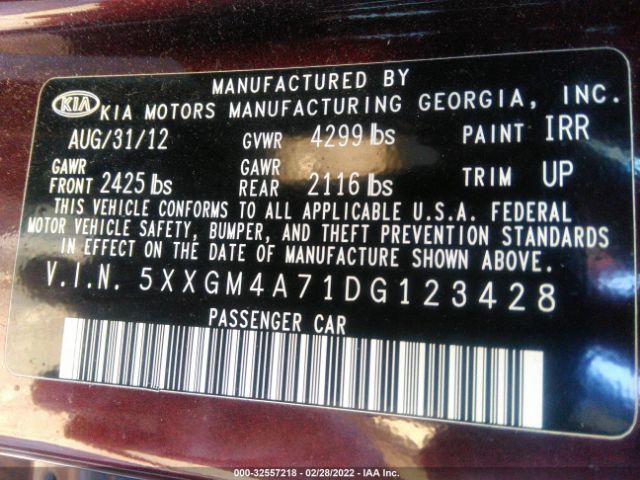 Photo 8 VIN: 5XXGM4A71DG123428 - KIA OPTIMA 