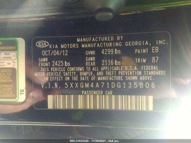 Photo 8 VIN: 5XXGM4A71DG135806 - KIA OPTIMA 