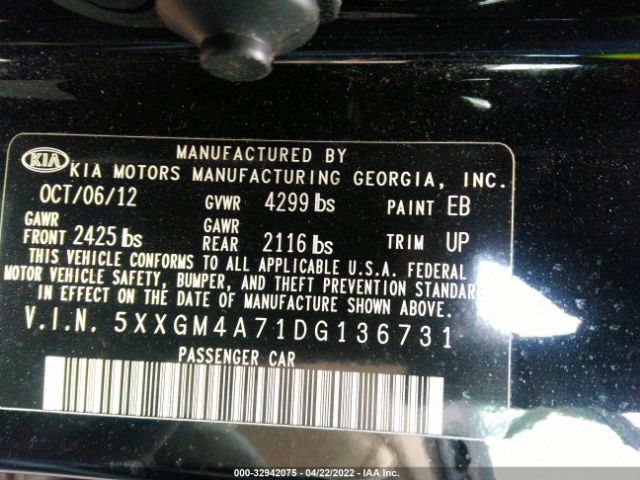 Photo 8 VIN: 5XXGM4A71DG136731 - KIA OPTIMA 