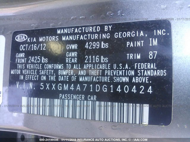 Photo 8 VIN: 5XXGM4A71DG140424 - KIA OPTIMA 