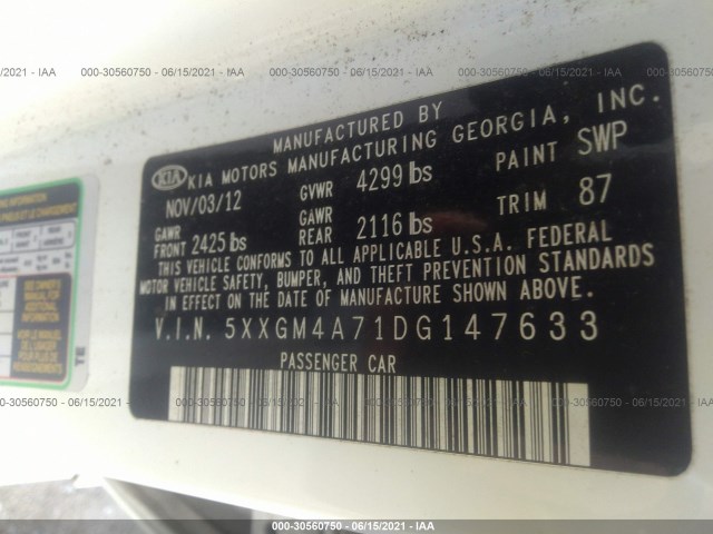 Photo 8 VIN: 5XXGM4A71DG147633 - KIA OPTIMA 