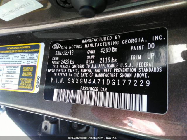 Photo 8 VIN: 5XXGM4A71DG177229 - KIA OPTIMA 