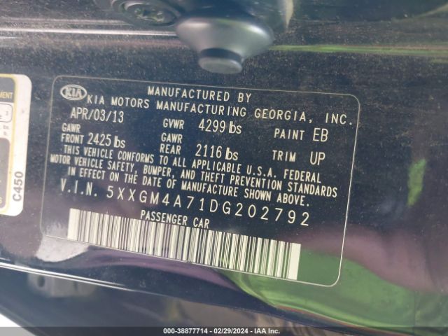 Photo 8 VIN: 5XXGM4A71DG202792 - KIA OPTIMA 