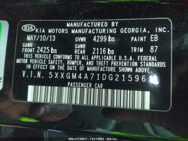 Photo 8 VIN: 5XXGM4A71DG215963 - KIA OPTIMA 