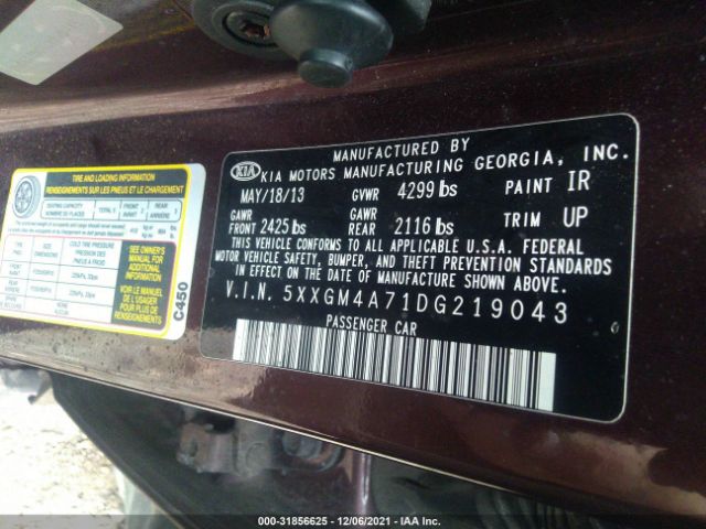 Photo 8 VIN: 5XXGM4A71DG219043 - KIA OPTIMA 