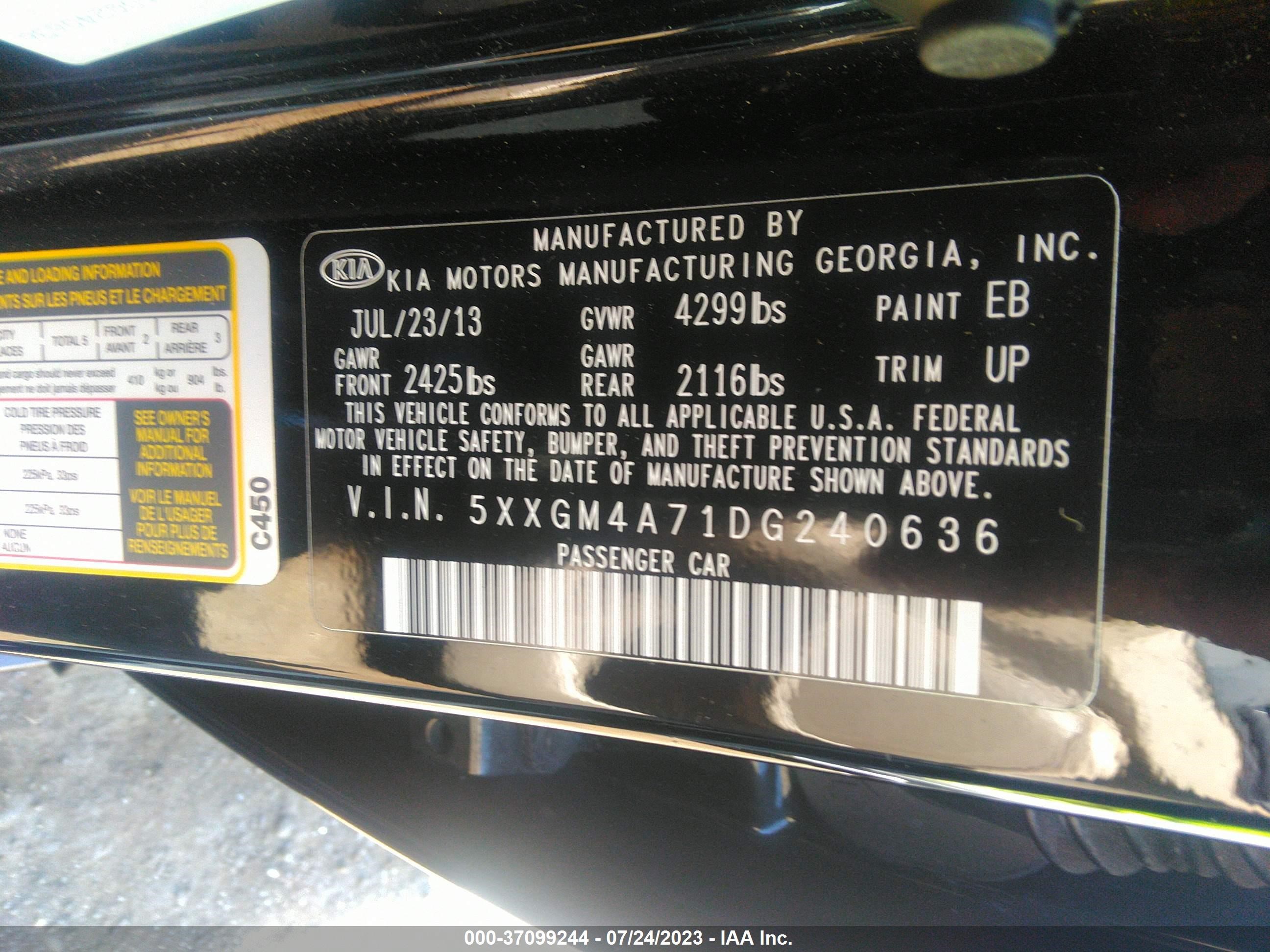 Photo 8 VIN: 5XXGM4A71DG240636 - KIA OPTIMA 