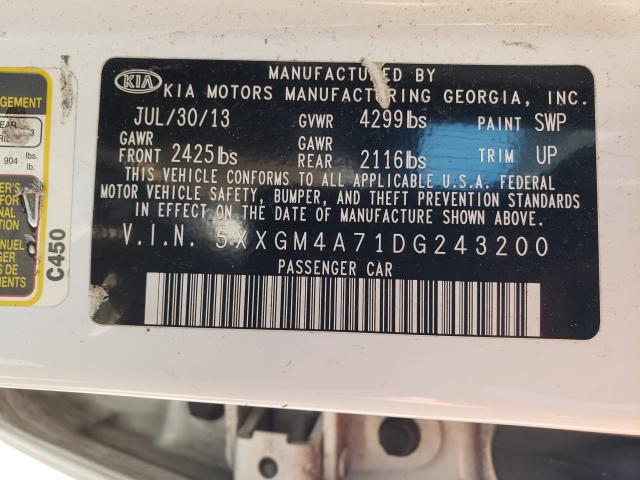 Photo 9 VIN: 5XXGM4A71DG243200 - KIA OPTIMA 