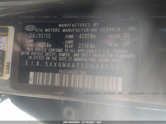 Photo 8 VIN: 5XXGM4A71DG243651 - KIA OPTIMA 