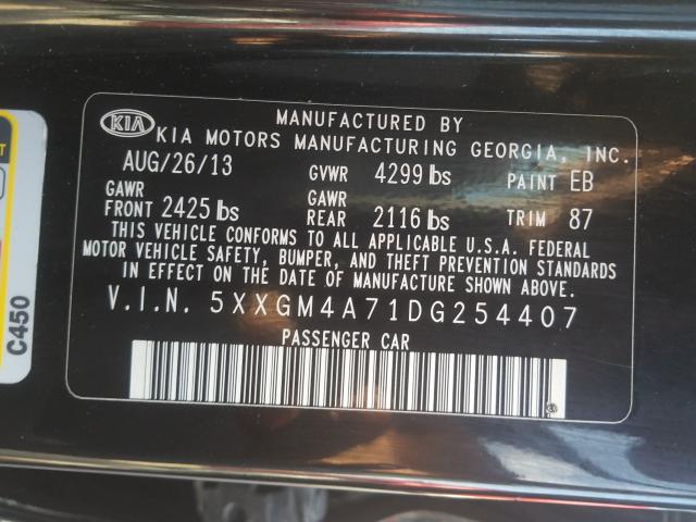 Photo 9 VIN: 5XXGM4A71DG254407 - KIA OPTIMA LX 