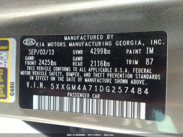 Photo 8 VIN: 5XXGM4A71DG257484 - KIA OPTIMA 