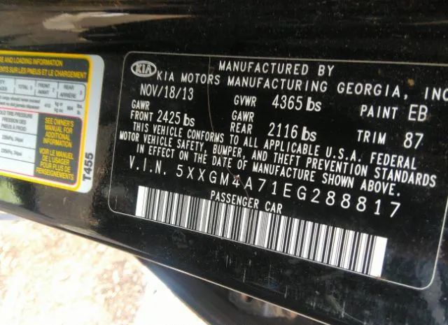 Photo 8 VIN: 5XXGM4A71EG288817 - KIA OPTIMA 