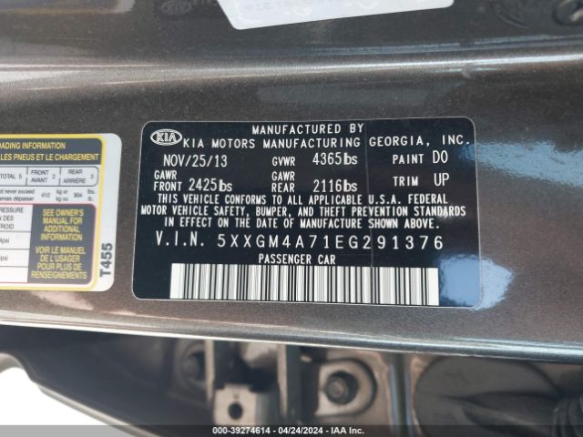 Photo 8 VIN: 5XXGM4A71EG291376 - KIA OPTIMA 