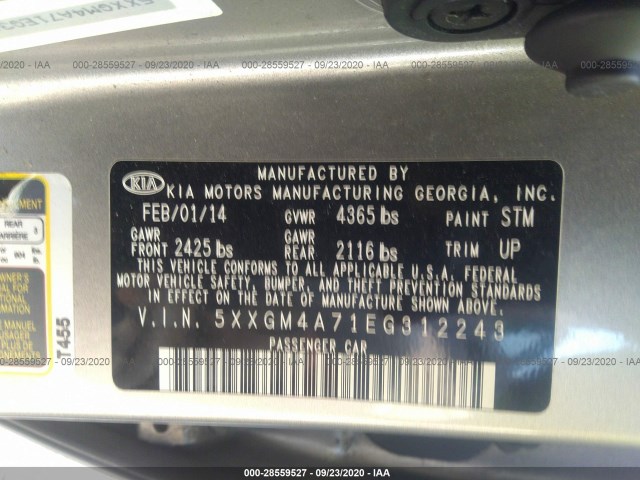 Photo 8 VIN: 5XXGM4A71EG312243 - KIA OPTIMA 