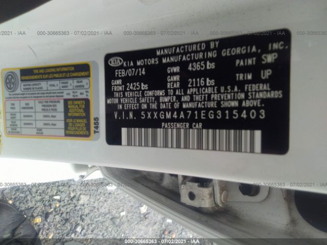 Photo 8 VIN: 5XXGM4A71EG315403 - KIA OPTIMA 