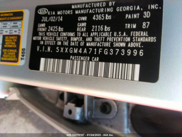 Photo 8 VIN: 5XXGM4A71FG373996 - KIA OPTIMA 