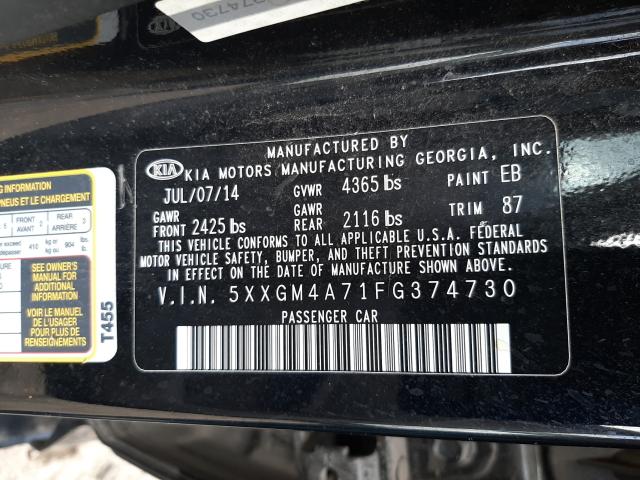 Photo 9 VIN: 5XXGM4A71FG374730 - KIA OPTIMA LX 