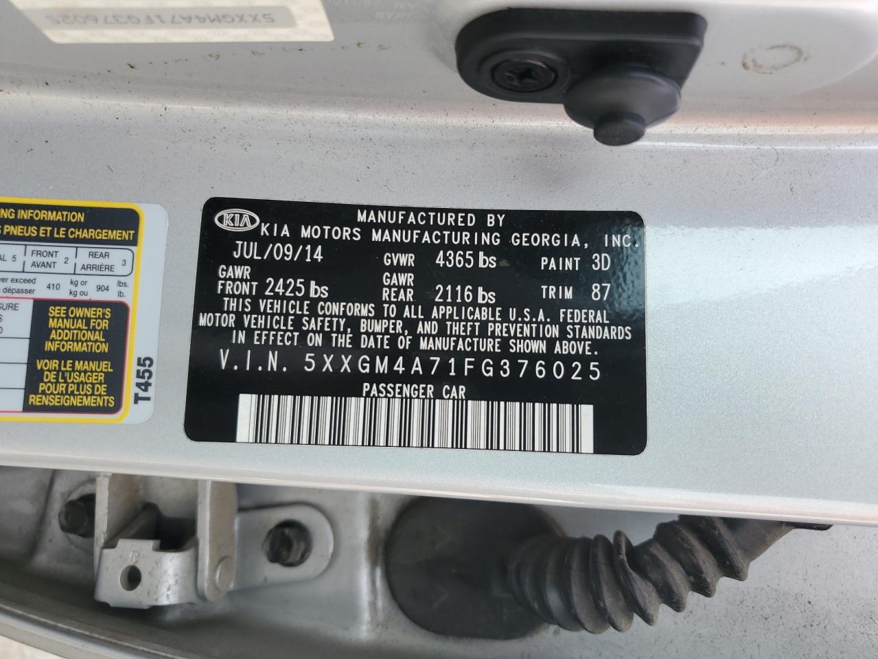 Photo 12 VIN: 5XXGM4A71FG376025 - KIA OPTIMA 