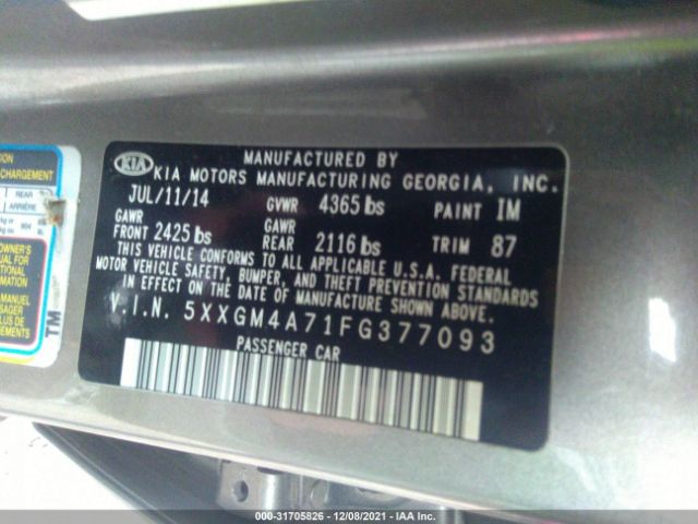 Photo 8 VIN: 5XXGM4A71FG377093 - KIA OPTIMA 