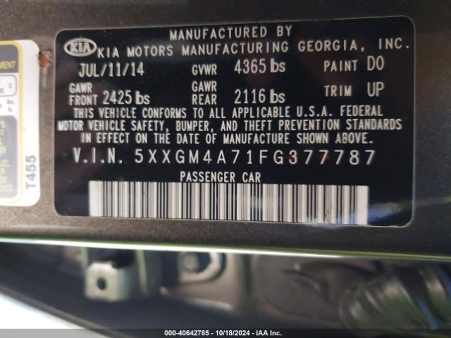 Photo 8 VIN: 5XXGM4A71FG377787 - KIA OPTIMA 