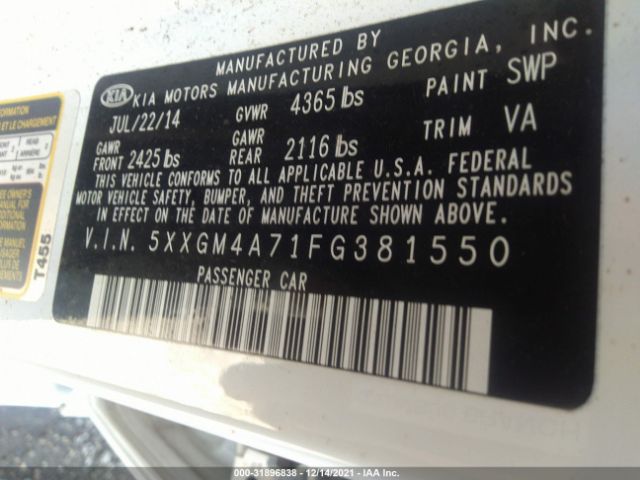 Photo 8 VIN: 5XXGM4A71FG381550 - KIA OPTIMA 