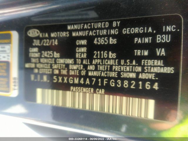 Photo 8 VIN: 5XXGM4A71FG382164 - KIA OPTIMA 