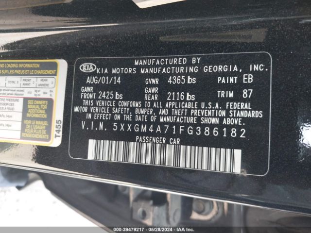 Photo 8 VIN: 5XXGM4A71FG386182 - KIA OPTIMA 