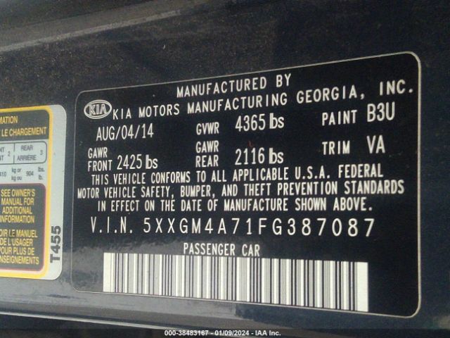 Photo 8 VIN: 5XXGM4A71FG387087 - KIA OPTIMA 