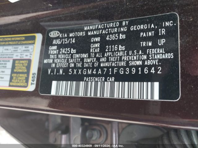 Photo 8 VIN: 5XXGM4A71FG391642 - KIA OPTIMA 