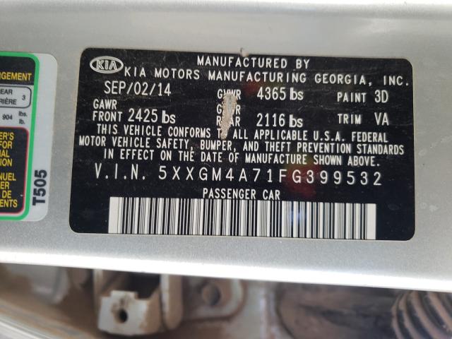 Photo 9 VIN: 5XXGM4A71FG399532 - KIA OPTIMA LX 