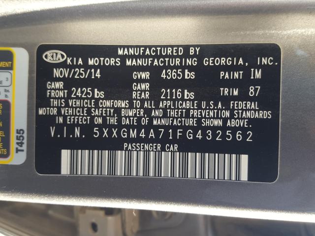 Photo 9 VIN: 5XXGM4A71FG432562 - KIA OPTIMA LX 