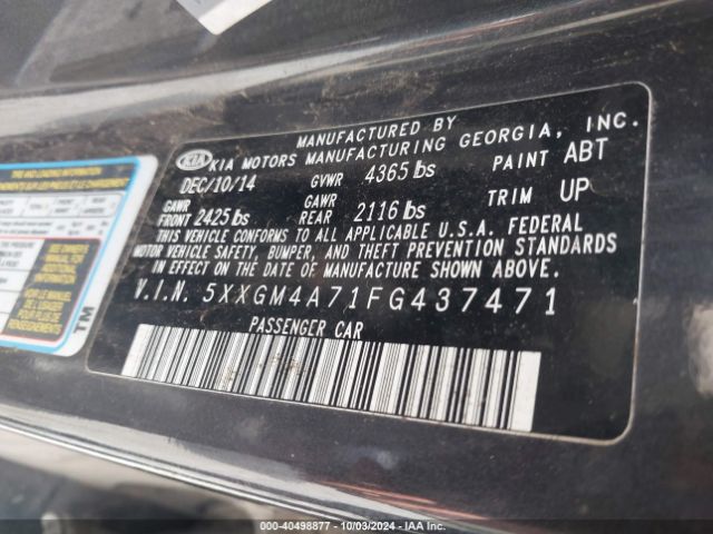 Photo 8 VIN: 5XXGM4A71FG437471 - KIA OPTIMA 