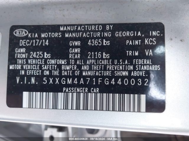 Photo 8 VIN: 5XXGM4A71FG440032 - KIA OPTIMA 