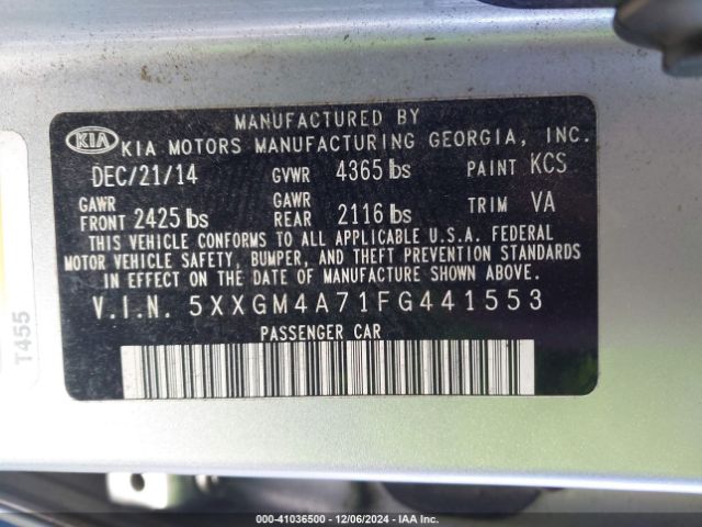 Photo 8 VIN: 5XXGM4A71FG441553 - KIA OPTIMA 