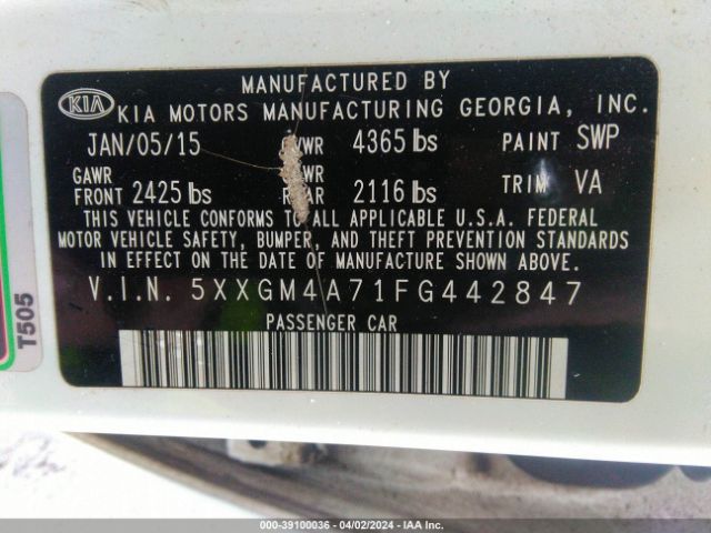 Photo 8 VIN: 5XXGM4A71FG442847 - KIA OPTIMA 