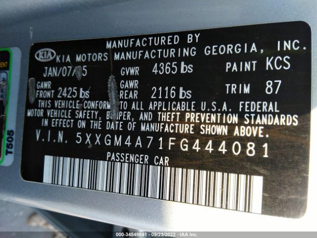 Photo 8 VIN: 5XXGM4A71FG444081 - KIA OPTIMA 