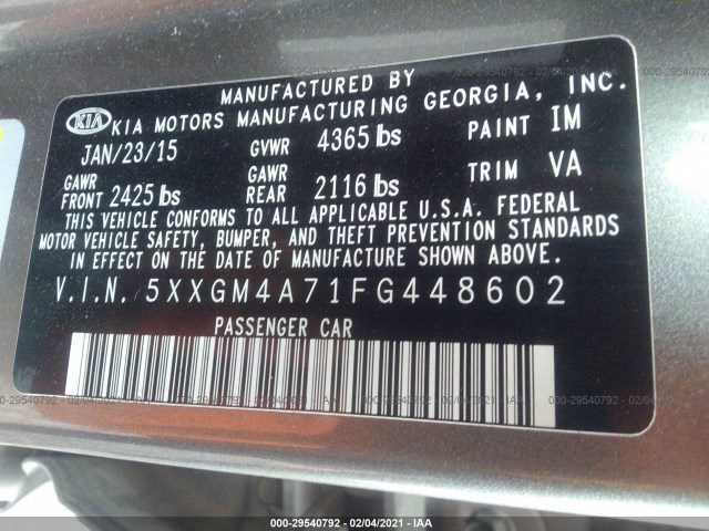 Photo 8 VIN: 5XXGM4A71FG448602 - KIA OPTIMA 