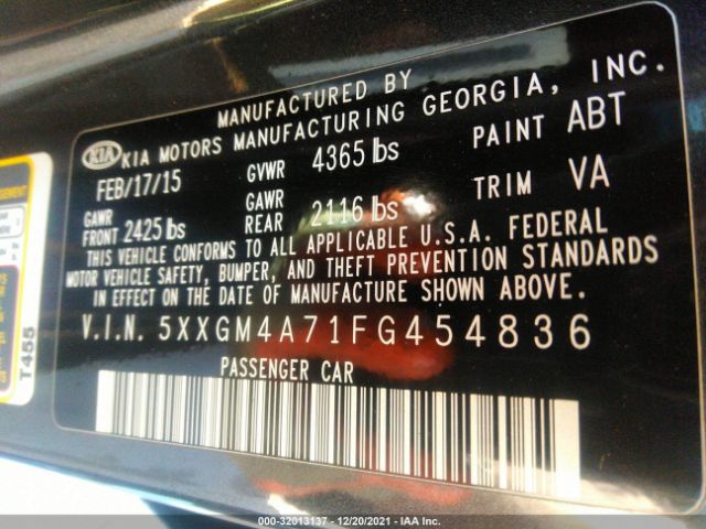 Photo 8 VIN: 5XXGM4A71FG454836 - KIA OPTIMA 