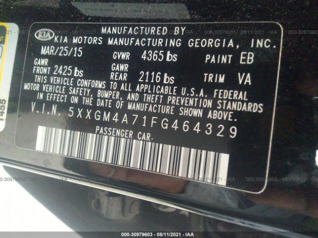 Photo 8 VIN: 5XXGM4A71FG464329 - KIA OPTIMA 