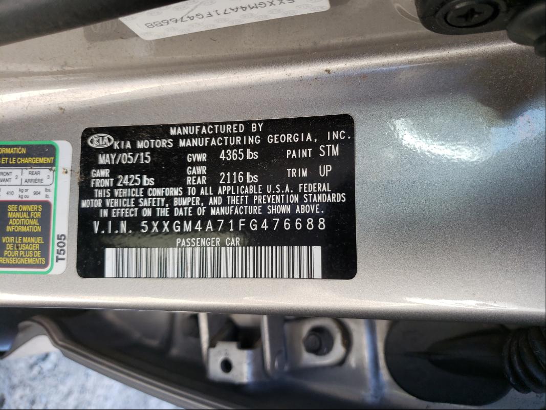 Photo 9 VIN: 5XXGM4A71FG476688 - KIA OPTIMA LX 