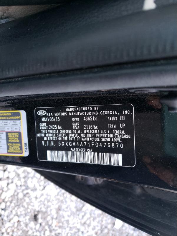 Photo 9 VIN: 5XXGM4A71FG476870 - KIA OPTIMA LX 