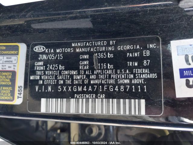 Photo 8 VIN: 5XXGM4A71FG487111 - KIA OPTIMA 