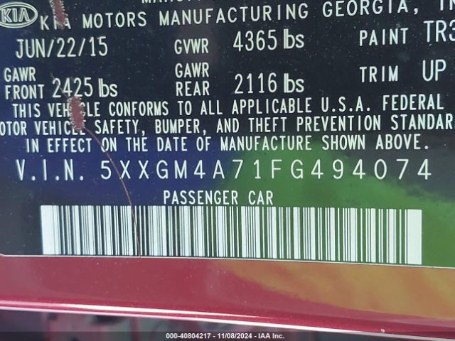 Photo 8 VIN: 5XXGM4A71FG494074 - KIA OPTIMA 