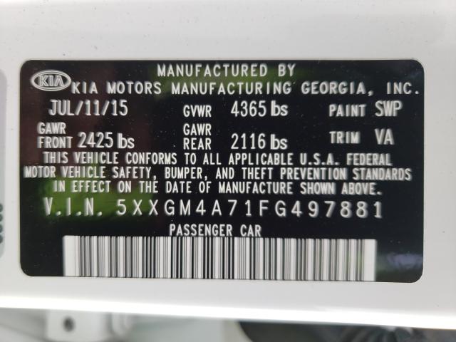 Photo 9 VIN: 5XXGM4A71FG497881 - KIA OPTIMA LX 